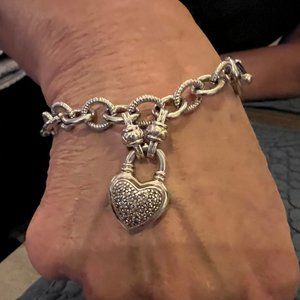 Zales Diamond Heart Charm Bracelet in Sterling Silver